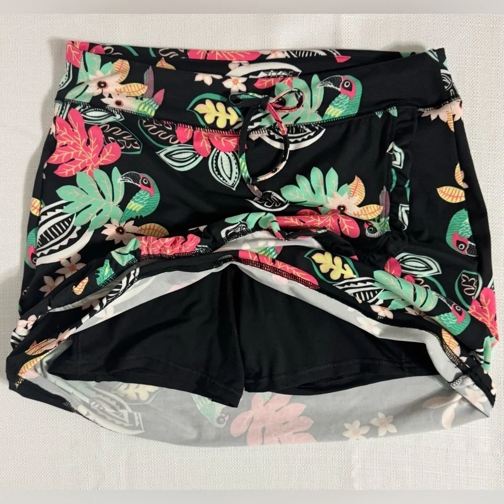 ZELOS Athletic Skort Skirt Faux Wrap Tropical Floral Birds Size Small NWOT